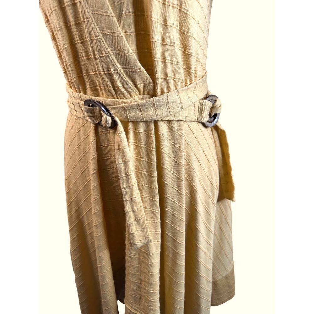 Free People Women's Yellow Textured Belted Handkerchief Hem Midi Dress Small - Picture 3 of 7